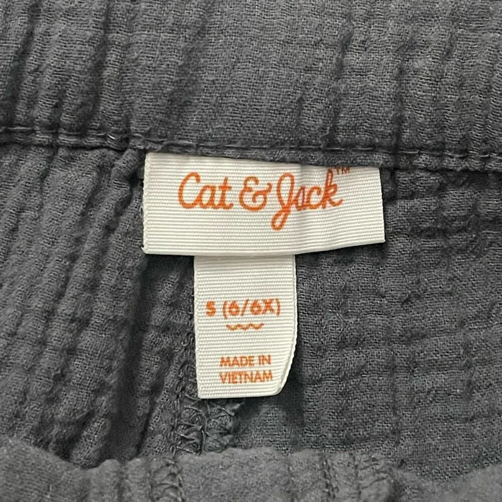 Cat & Jack Girls Gray Cotton Gauze Jogger Pants Size 6/6X Belted Pull-On Casual